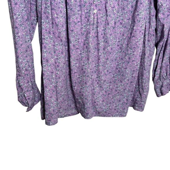 St John's Bay Blouse Women's Large Purple Floral Round Neck 3/4 Sleeve Top - Picture 3 of 9